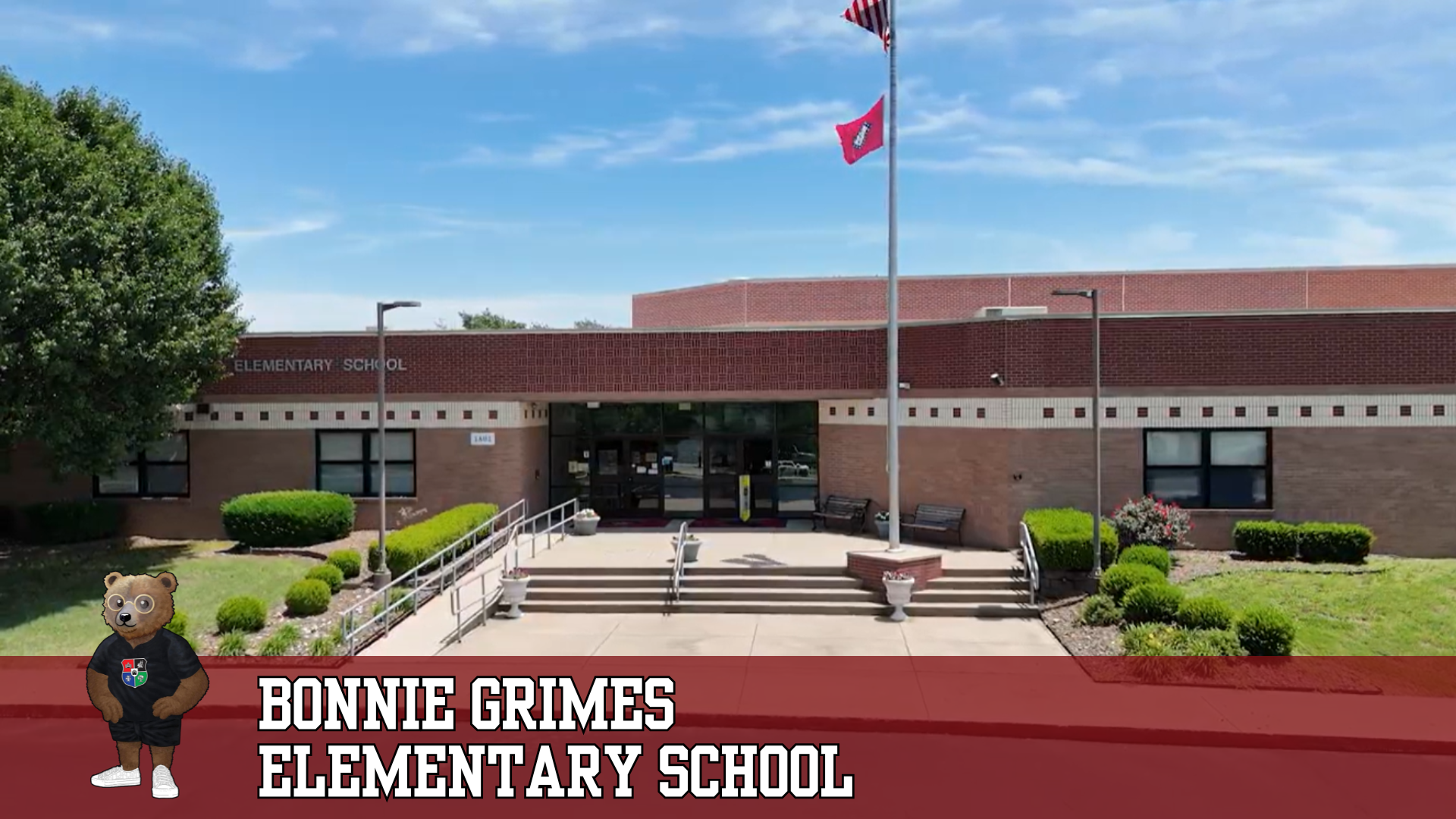 Bonnie Grimes Elementary School building exterior with a mascot.